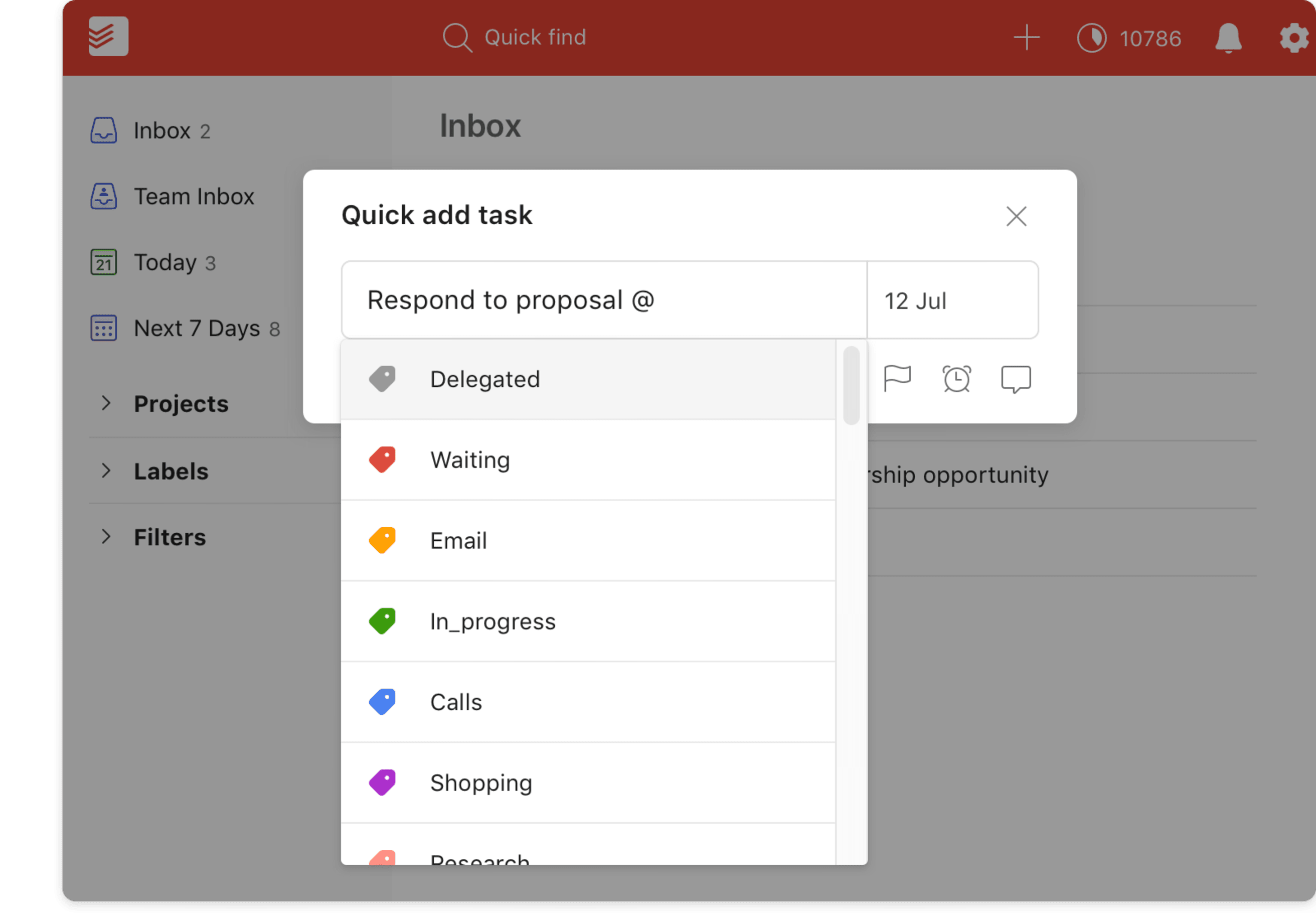 todoist pro feature labels user interface