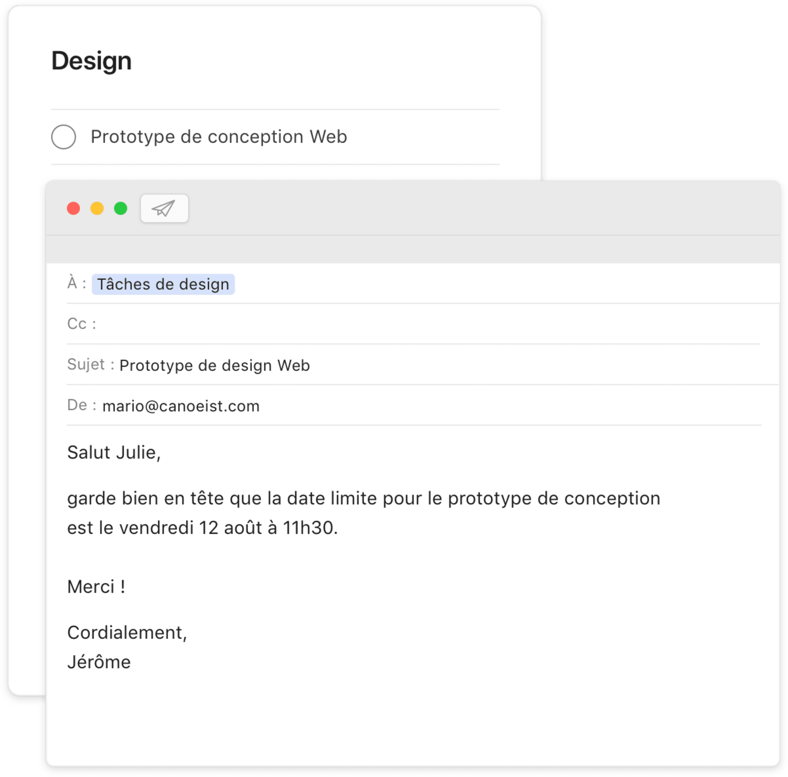 interface utilisateur de la fonction de transfert vers la boîte de réception de Todoist Pro