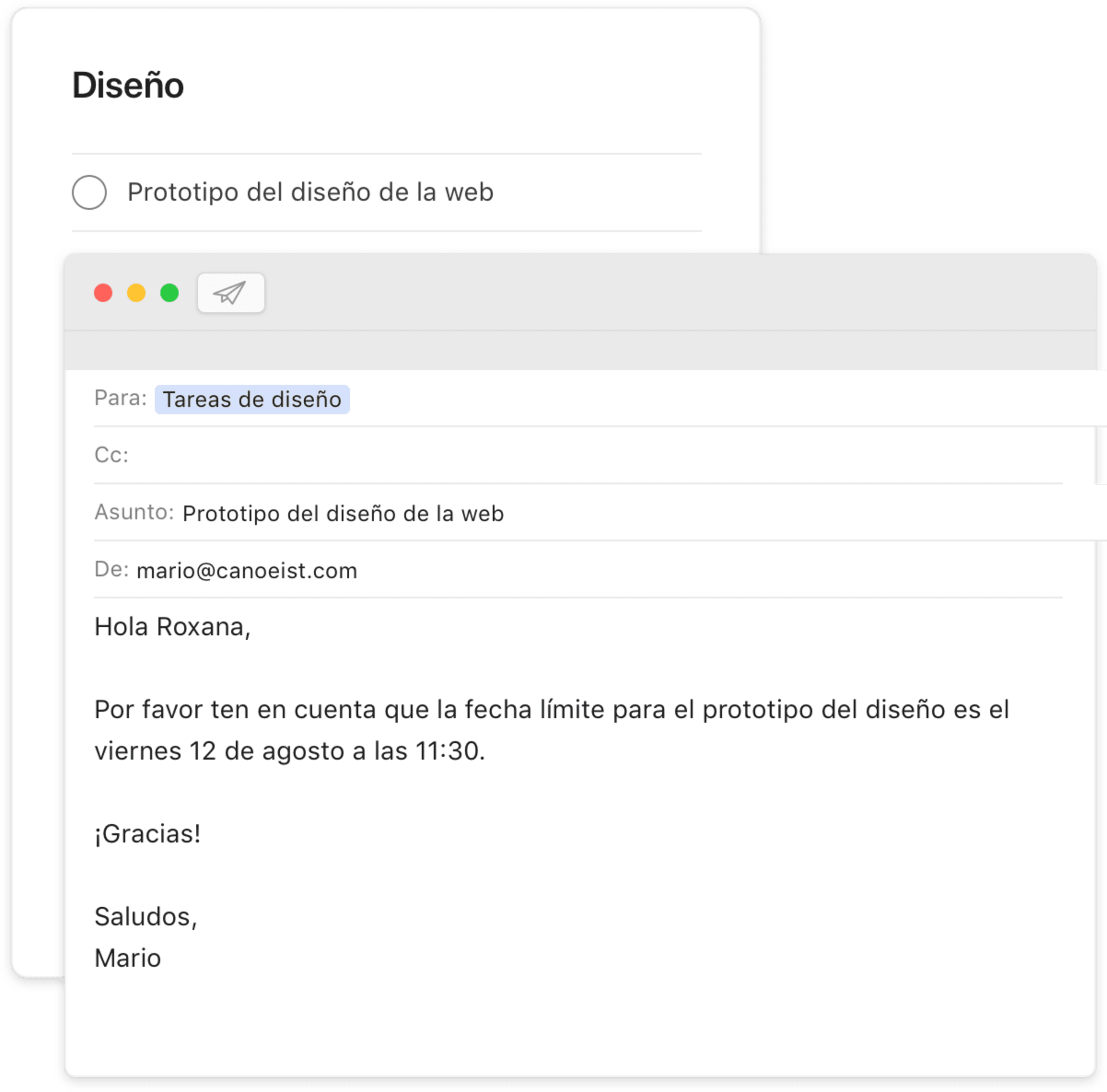 interfaz de usuario de la característica para reenviar emails de todoist pro