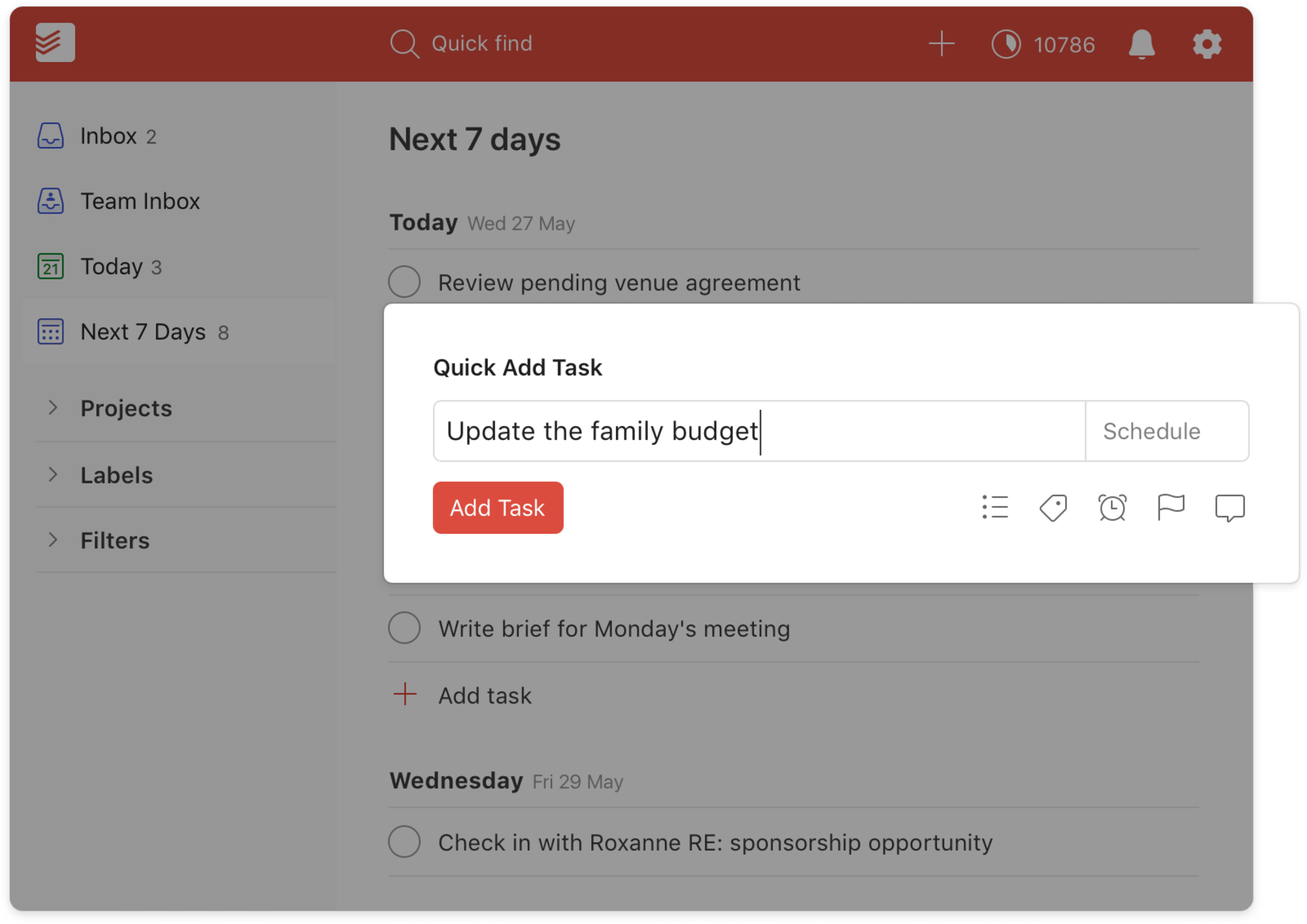 todoist quick add feature user interface
