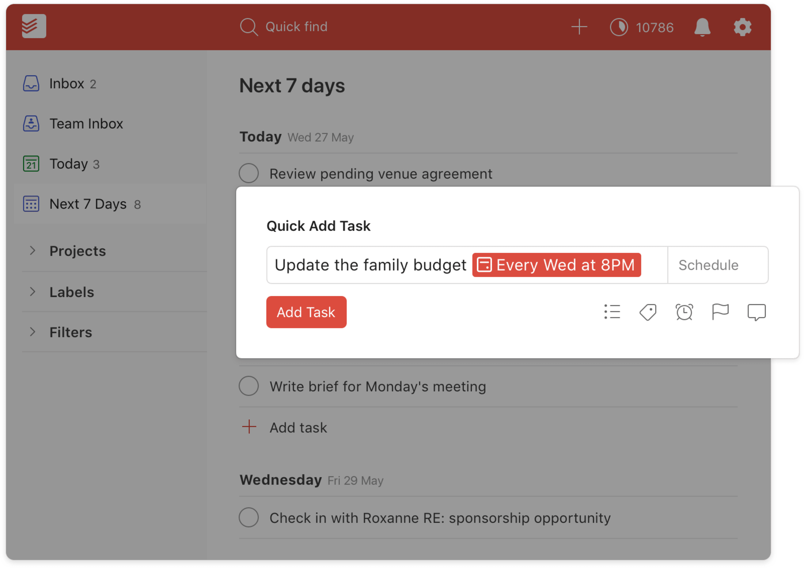 todoist recurring due dates user interface