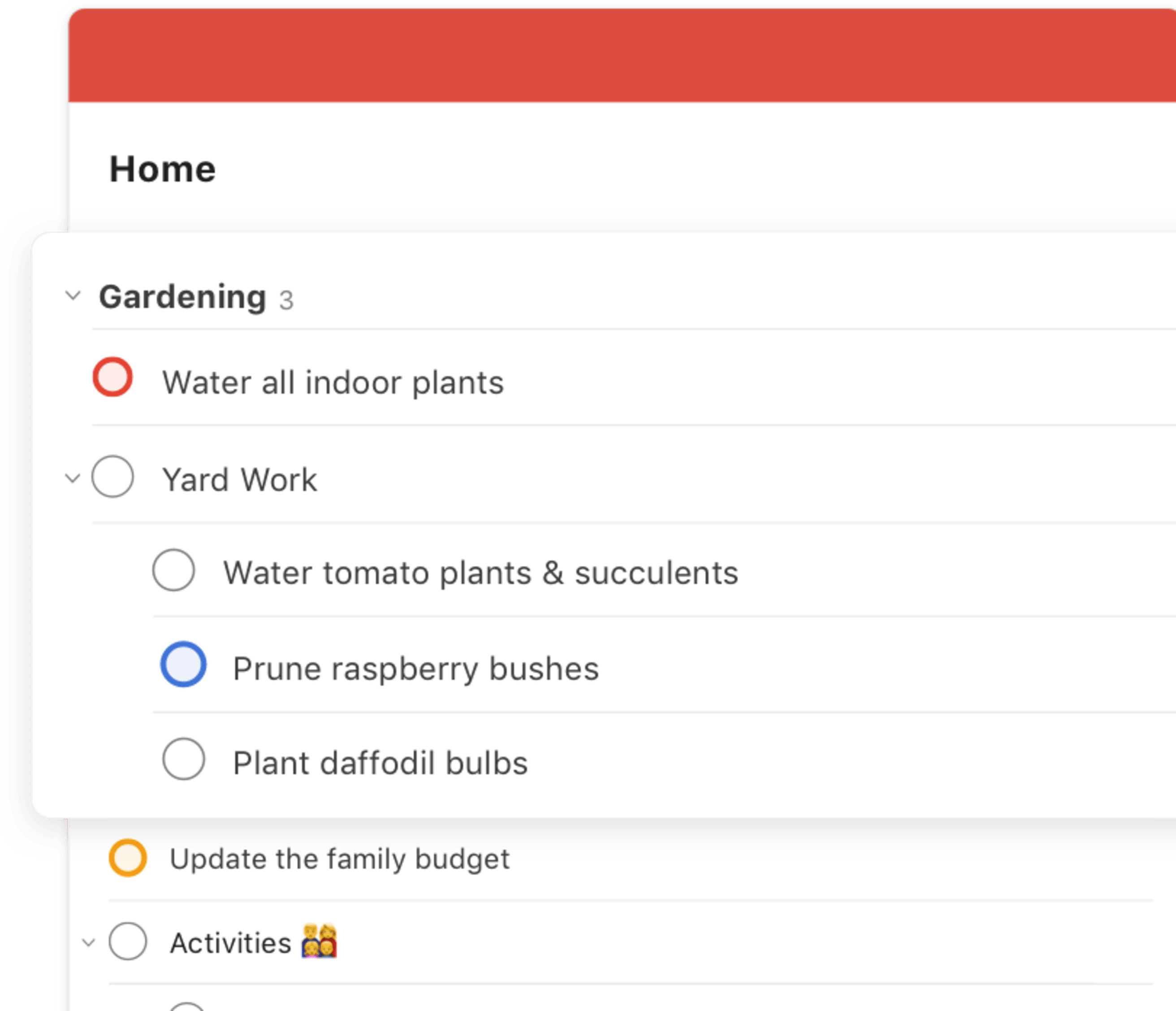todoist sections and subtasks user interface