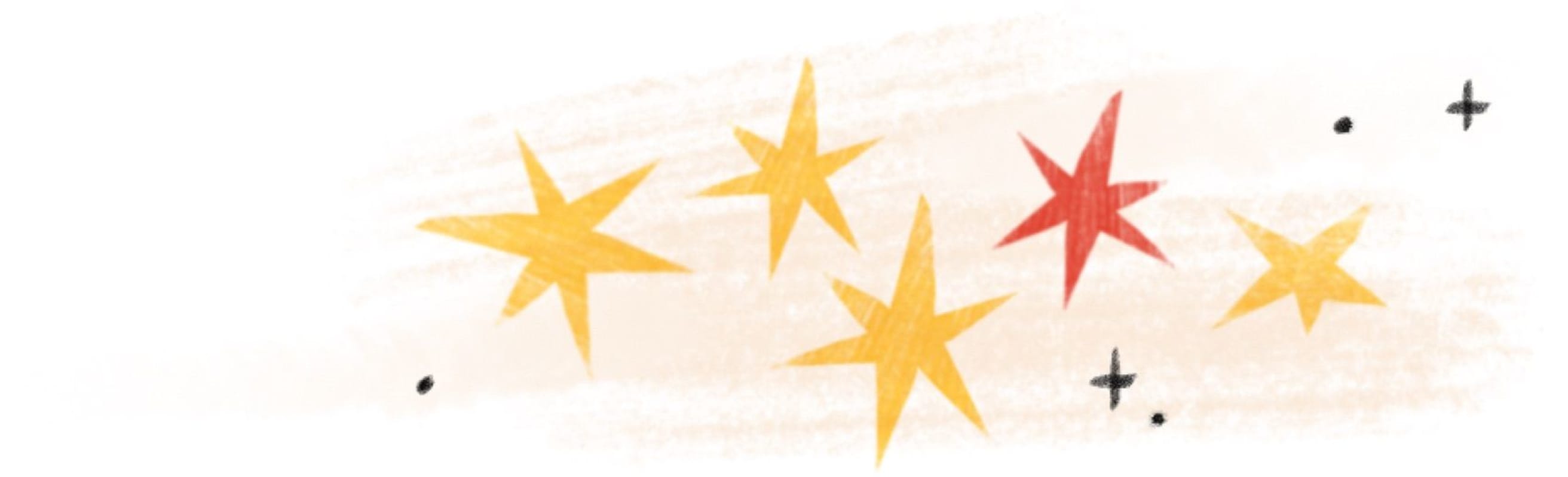 yellow, red and black stars with a peach colored background