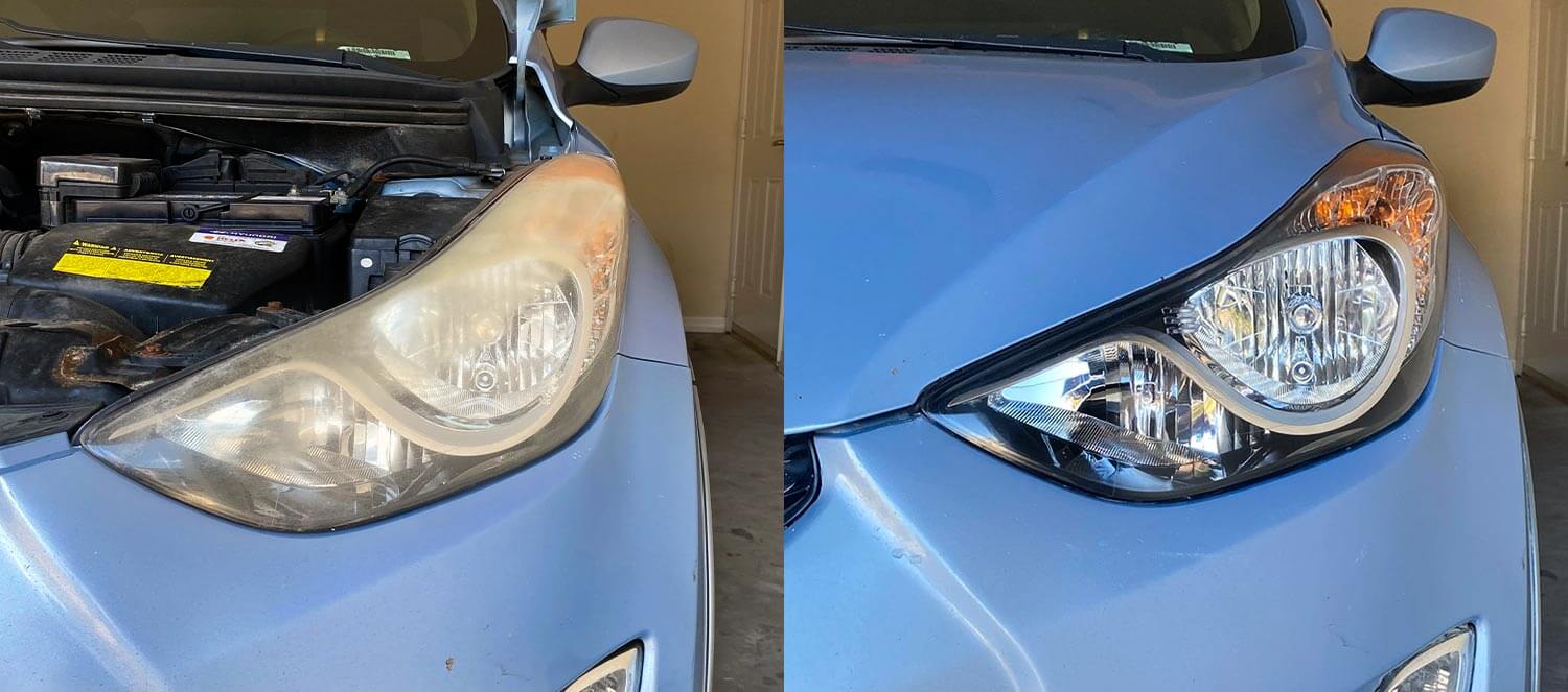 Résultat de rénovation sur un phare automobile