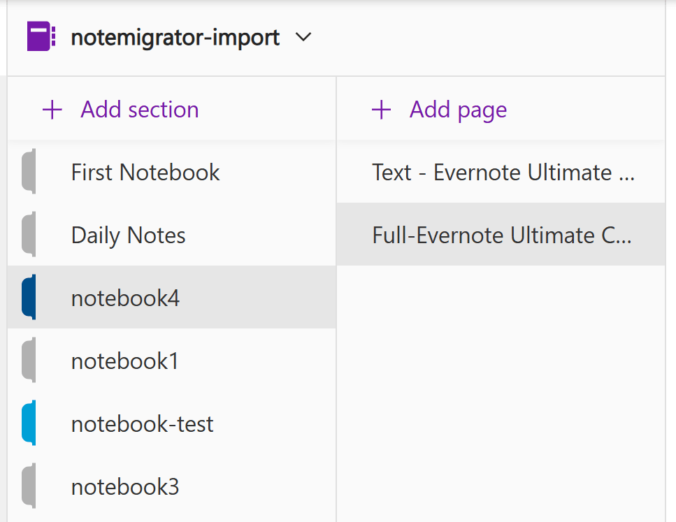 The same structure recreated as notebooks and sections in OneNote