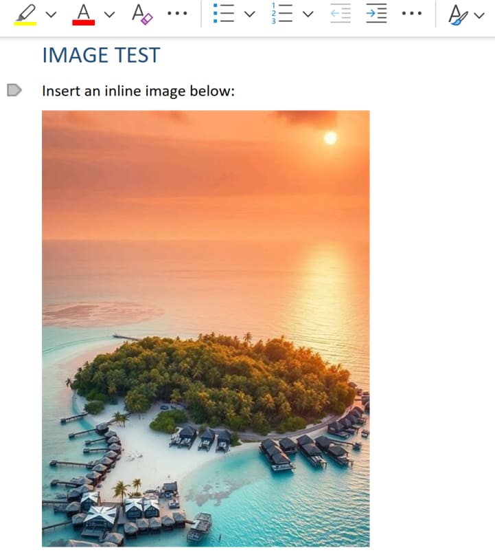 OneNote page with the image inline after migration
