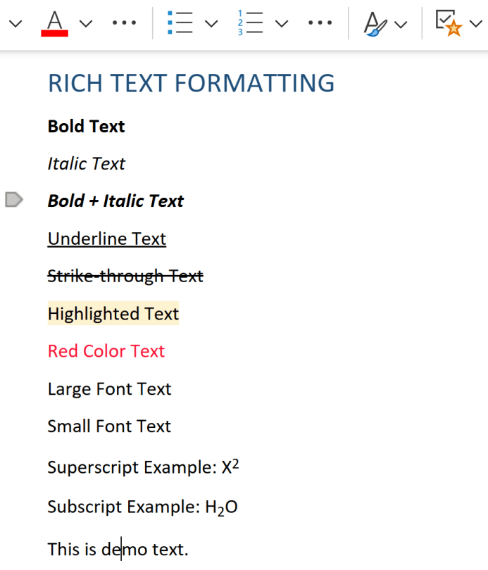 OneNote page keeping the same headings, lists, quote and table
