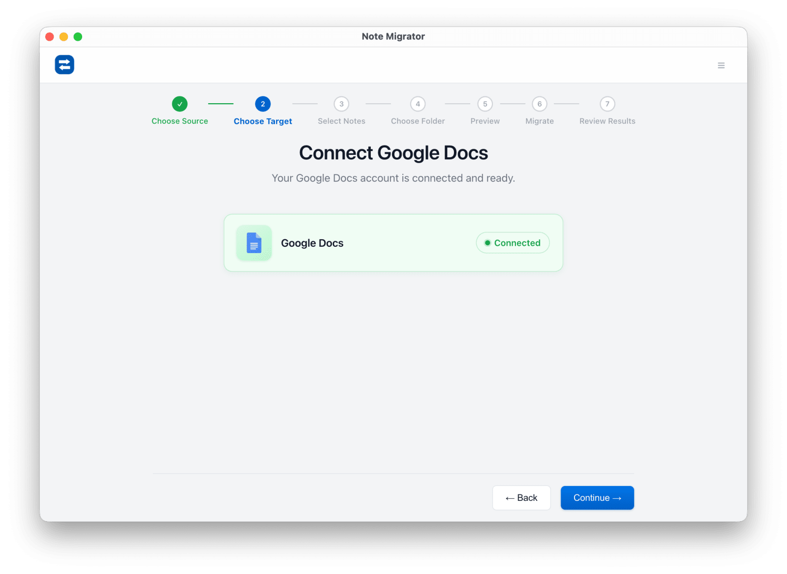 Authorize Google Drive target in NoteMigrator