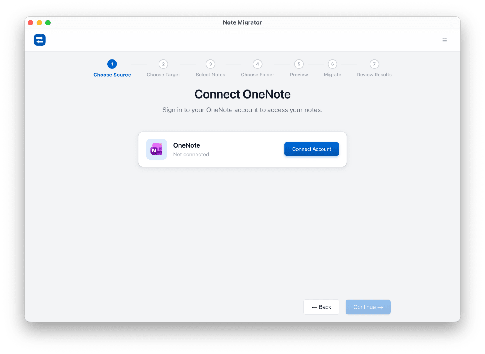 Connect OneNote source for Markdown export