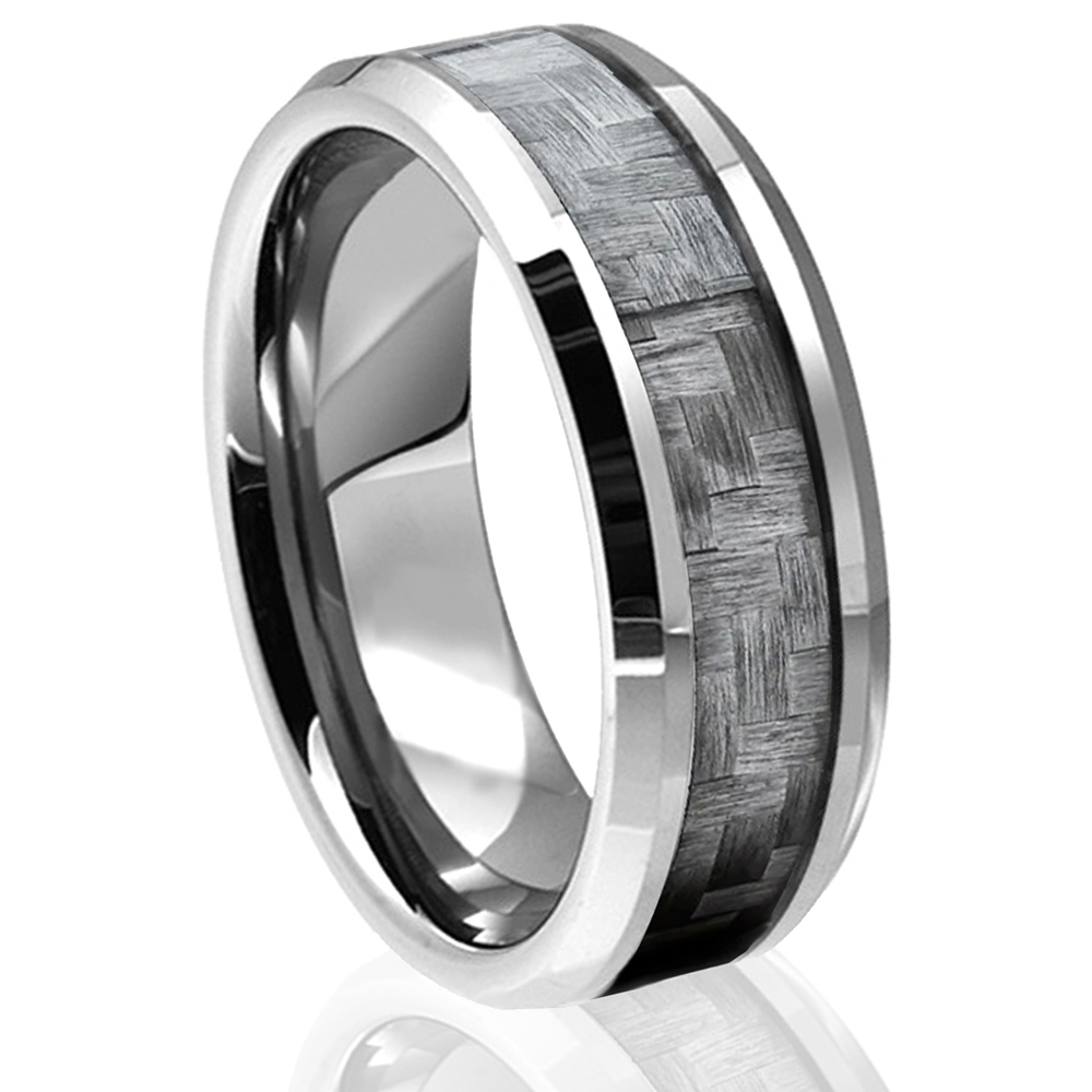 Men's Tungsten Wedding Ring with 8mm Carbon Fiber Band