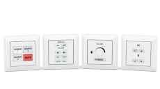 Four Extron network button panels provide EU mounting options