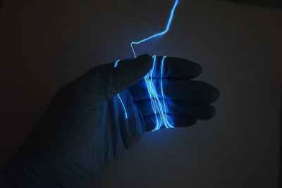 Luminescent fibres have been woven into digital displays