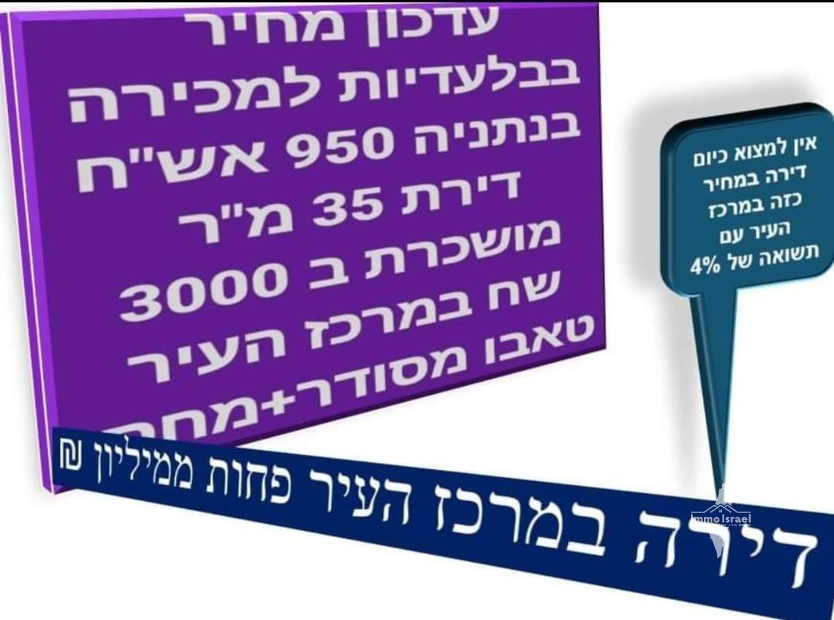 דירת 2 חדרים למכירה בפחות ממיליון ש"ח בנתניה