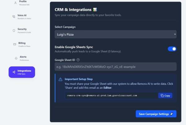 Google Sheets Integration