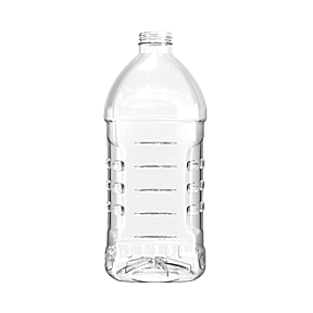 The image shows a clear plastic bottle with a cylindrical shape, tapering slightly towards the neck. The bottle, identified as the Resilux 67.6oz PET Bottle, has a smooth surface and no visible labels or markings. The neck is designed for a screw cap, though the cap is not shown in the image. The bottle appears empty and is positioned upright against a white background.
