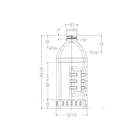 Image of a Resilux 67.6oz PET Bottle. The bottle is made of clear plastic and has a cylindrical shape with smooth, transparent surfaces. The neck of the bottle is slightly narrower than the body and is topped with a screw cap. The bottle is empty and stands upright.