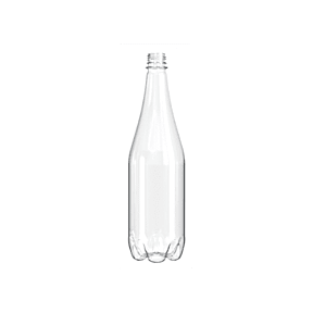 The image depicts a clear, cylindrical plastic bottle with a smooth surface and no label. The bottle, identified as the Resilux 33.8oz PET Bottle, has a narrow neck that widens into a larger body, with a standard screw-top opening. The overall design is simple and functional, suitable for holding liquids.