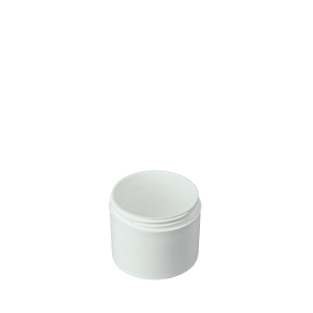 The image shows the Mold-Rite Plastics 4.0oz PP Jar. It is a cylindrical container with a smooth, white finish and a screw-top lid. The jar is made of polypropylene (PP) material and has a simple, clean design with no visible labels or markings. The lid appears to fit securely on the jar, ensuring the contents are well-protected. The overall design is functional and versatile, suitable for various uses.