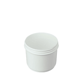 The image shows an 8.0oz PP Jar by Mold-Rite Plastics. The jar is made of translucent white plastic with a smooth, cylindrical shape. It features a wide mouth opening and a screw-on lid, which is not shown in the image. The jar appears to be empty and is displayed against a plain white background.