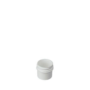 The image displays a small, clear plastic jar with a white screw-on lid. The jar is cylindrical and appears to be empty. This container is identified as the "Mold-Rite Plastics 0.3oz PP Jar." The jar's transparent body allows visibility of its contents, and the smooth, white cap provides a secure closure.