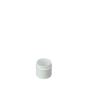 The image shows a Mold-Rite Plastics 1.0oz PP Jar. The jar is cylindrical with a smooth, rounded shape and a wide screw-on lid. It is made of translucent polypropylene (PP) plastic, allowing a glimpse of the contents inside. The overall design is simple and functional, suitable for storing small quantities of creams, lotions, or other cosmetic and personal care products.