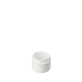 The image shows a Mold-Rite Plastics 2.0oz PP Jar. The jar is cylindrical with a smooth, glossy finish and appears to be made of white polypropylene (PP) plastic. It has a wide mouth and a screw-top lid, which is also white and smooth, ensuring a secure closure. The jar is simple and unadorned, suitable for various packaging needs. 