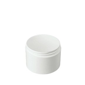 The image shows a Mold-Rite Plastics 8.0oz PP Jar. It is a clear, cylindrical plastic container with a smooth surface and a wide-mouth opening. The jar is empty, showcasing its transparency and the thickness of the plastic material. The lid is not shown in the image. 