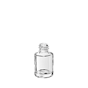 The image shows the Calaso 0.5oz Glass Bottle. The bottle is small and cylindrical with a smooth, clear glass exterior. It has a short neck and a wide mouth, suitable for various liquid products. The bottle's transparency allows the contents inside to be visible. It is displayed against a plain white background.