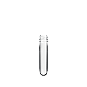 The image displays a transparent, elongated, and cylindrical PET bottle preform with a smooth surface. The preform has a short neck and is designed to be blow-molded into a bottle shape. The product is named "Resilux PET Bottle Preform 82gr DET 33mm Kerr."