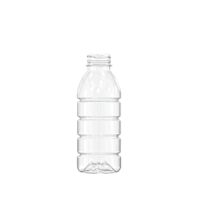 The image displays a clear, empty plastic bottle standing upright on a white background. The bottle features a standard shape with a cylindrical body, a short neck, and a screw-top opening. The bottle is designed for containing beverages and is labeled as "Resilux 16.9oz PET Bottle."