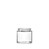 The image shows the Calaso 3.3oz Glass Jar from Glasmeister. The jar is transparent, cylindrical, and has a smooth surface with a wide mouth opening. It has a minimalist design and is shown without a lid. The jar appears to be suitable for holding small quantities of products such as creams, balms, or other cosmetic and personal care items.