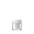The image shows the Calaso 3.3oz Glass Jar. It is a clear, cylindrical glass jar with smooth, straight sides and a wide opening at the top. The jar appears to be empty and has a simple, minimalist design. The glass is transparent, allowing the contents of the jar to be visible when filled. The jar has a flat base that enables it to stand upright.