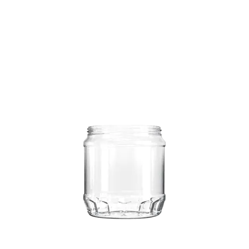 The image shows the Resilux 20.5oz PET Jar A205E0N. It is a clear, cylindrical plastic jar with a wide mouth opening. The jar is transparent, allowing the contents to be easily visible. The surface is smooth, and it has a simple, clean design with no additional markings or labels.