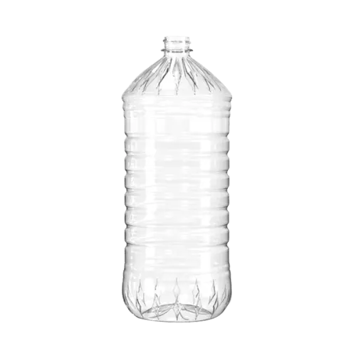 The image shows a clear, cylindrical bottle made of PET plastic. The bottle, named Resilux 67.6oz PET Bottle, has a smooth surface and a wide body tapering slightly towards the base. It features a standard screw top opening at the top. The bottle is transparent, showcasing its clarity and clean design, suitable for holding liquids.