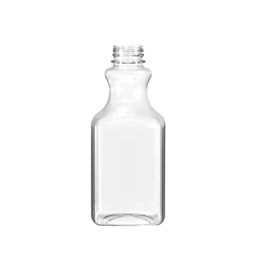 The image shows a 32.0 oz PET bottle by Resilux. The clear plastic bottle has a cylindrical shape with a slightly rounded shoulder transitioning into a narrow neck, designed for a screw-on cap (not shown). The surface of the bottle is smooth and transparent, allowing the contents to be easily visible. The base of the bottle is flat, providing stability when placed on surfaces. The overall design is simple and functional, suitable for a variety of liquid products.