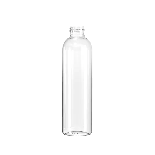The image shows a clear, cylindrical plastic bottle with a narrow neck and a screw-top cap. The bottle has a smooth, transparent surface and appears to be empty. The product name is "Resilux 33.8oz PET Bottle B1000E9X." 
