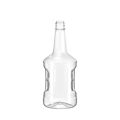 The image shows a clear plastic bottle with a cylindrical shape. It has a smooth, transparent surface and a narrow neck that widens slightly toward the base. The bottle features a standard screw-on cap closure. This is the Resilux 59.2oz PET Bottle.
