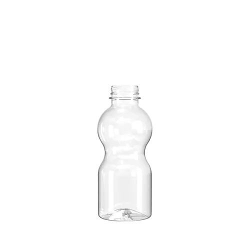 The image shows a clear, cylindrical plastic bottle with a slight taper towards the neck. The bottle is the Resilux 16.0oz PET Bottle A160E55. It features no labels or markings and has a smooth surface, with a standard screw-top neck designed for a cap. The simplicity and transparency of the bottle allow for easy visibility of its contents.