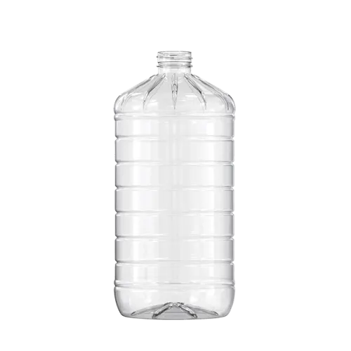 The image features the Resilux 100.0oz PET Bottle A1000G1J. It is a large, clear, cylindrical plastic bottle with a smooth surface and a wide body. The bottle has a narrow neck and is topped with a standard screw cap. The design is simple and functional, making it suitable for a variety of liquid contents. The overall appearance is sleek and transparent, showcasing its versatile use in packaging.