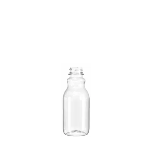 The image shows the Resilux 6.0oz PET Bottle (A60E3H). It is a clear, cylindrical plastic bottle with a smooth surface and no label. The bottle has a narrow neck and a screw-top opening. It is designed for liquid storage and appears to be lightweight and durable.