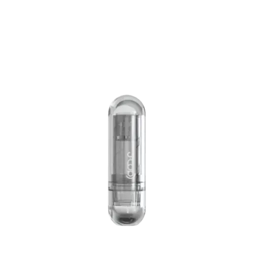 The image shows the JCOP 0.1oz Lip Stick. The product is a small, cylindrical lipstick container with a sleek, metallic finish. The cap is slightly rounded at the top, and the base is flat, allowing the tube to stand upright. The overall design is minimalist and elegant, suitable for holding a small amount of lip product.