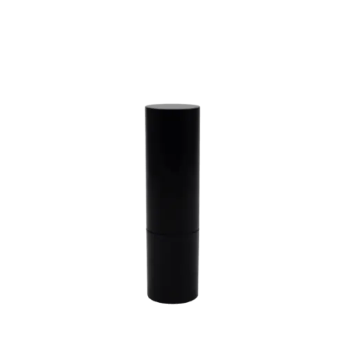 The image showcases the JCOP 0.1oz ABS Lip Stick. The lip stick casing is sleek and cylindrical, with a smooth, polished black finish. The cap is slightly tapered at the top, fitting seamlessly over the base. The product appears elegant and compact, suitable for easy carrying and use.