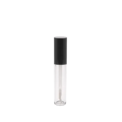 The image displays a JCOP 0.2oz PP Lip Gloss Tube. The tube is clear with a sleek, cylindrical shape and a smooth, glossy finish. It features a white cap that securely closes the tube. The minimalistic design emphasizes simplicity and functionality, making it ideal for holding lip gloss products.