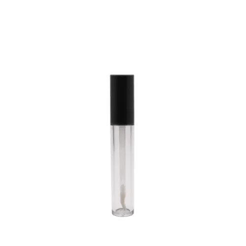 The image features the JCOP 0.2oz PP Lip Gloss Tube. The tube is made of clear plastic, allowing the contents to be seen from the outside. It has a cylindrical shape with a smooth surface. The cap is white and fits snugly on top, creating a sleek and streamlined appearance. The overall design is simple and functional, ideal for holding lip gloss.