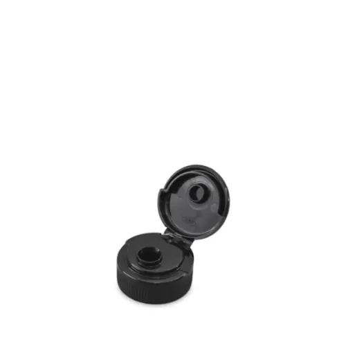 The image features the Mold-Rite Plastics PP Flip Top Cap 28-400. The cap is predominantly white and has a smooth, rounded surface. It includes a hinge mechanism that allows the top part of the cap to flip open, revealing an opening for dispensing the product. The flip-top design is convenient for easy access and secure closure. The cap’s overall design is sleek and functional.