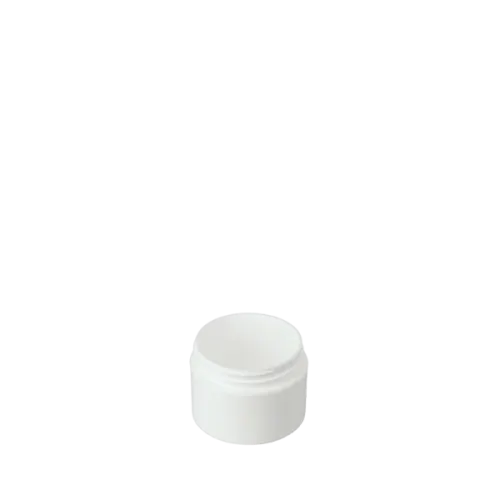 The image features the Mold-Rite Plastics 2.0oz PP Jar. This is a small, cylindrical plastic jar with a smooth surface and a screw-on lid. The jar is opaque white in color and appears to be made from polypropylene (PP) material. The jar has a clean and simple design, suitable for storing various products.