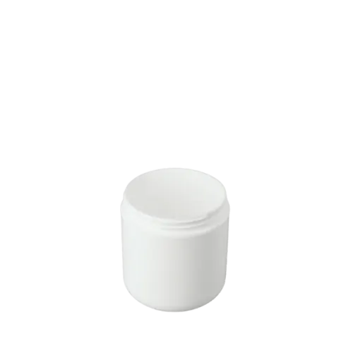 The image shows a clear, cylindrical container with a white screw-on lid. The product is the Mold-Rite Plastics 4.0oz PP Jar. The jar has a smooth, transparent body and a simple, clean design, suitable for holding various contents.
