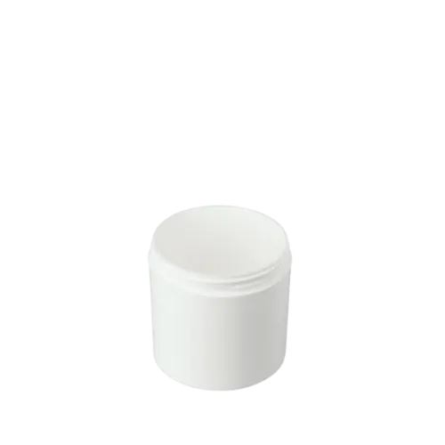 The image shows a Mold-Rite Plastics 6.0oz PP Jar. It is a cylindrical, clear plastic jar with a smooth surface and no visible labeling or text. The jar has a wide mouth and a screw-on lid, which is not attached in the image. The design is simple and functional, suitable for storing various products.