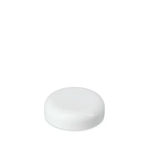 The image shows the Mold-Rite Plastics PP Threaded Closure 53-400 DD053. It is a circular, white plastic cap designed to fit containers with a 53mm neck finish. The cap features a smooth, flat top surface and has threading on the inside for secure attachment to the container.