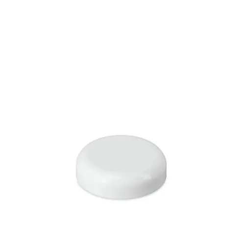 The image shows a Mold-Rite Plastics PP Threaded Closure 58-400. The product is a plastic cap designed for containers with a threaded neck. The closure is circular with a smooth, glossy finish and fine threading on the inside to secure it onto a compatible container. The exterior of the cap is ribbed for a better grip. The color of the closure is a neutral shade of white.